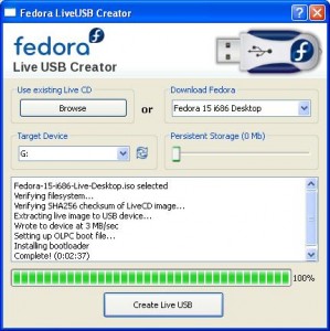 creating live usb : fedora os