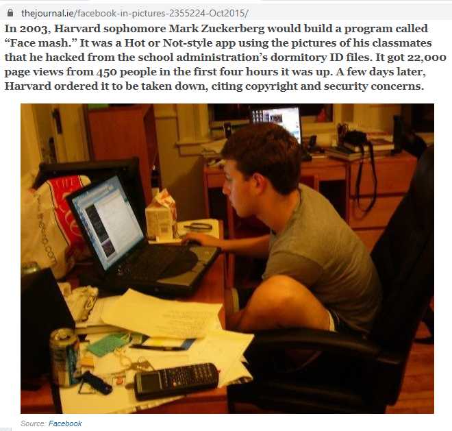 In 2003, Harvard sophomore Mark Zuckerberg would build a program called 'Face mash'. 
