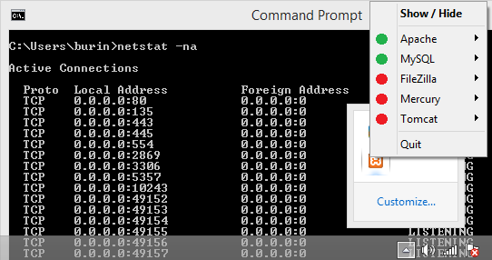 netstat -na ใช้ตรวจสอบหมายเลข Port ที่เปิดอยู่