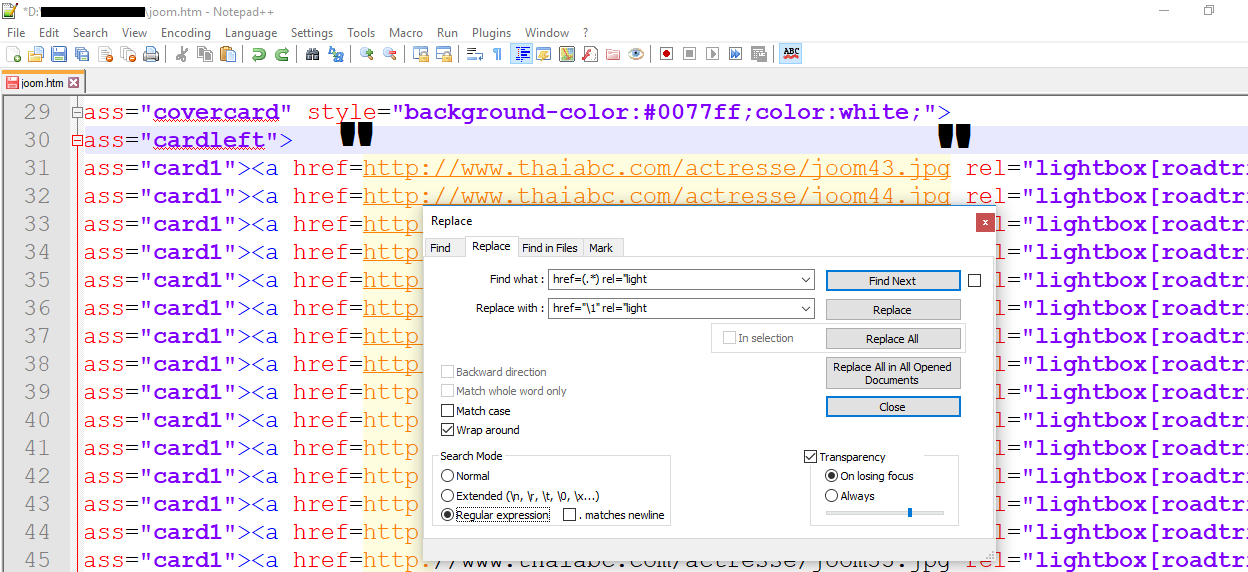 การแทนที่ข้อความด้วย regex