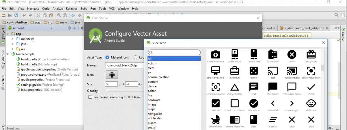 #AndroidStudio ตอนที่ 5 สร้างปุ่ม Close App แบบ VectorDrawable ตัวปุ่มภาพหามาได้หลายวิธี และการสั่งเรียกบทความต่างกัน