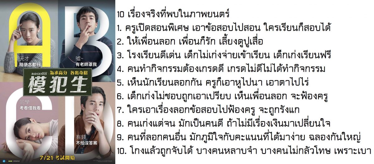 10 เรื่องจริง พบใน ฉลาดเกมส์โกง (10 Truths in Bad Genius)